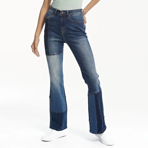 Pantalon Mended Heart Patch F-Vintage Medium Wash Para Mujer